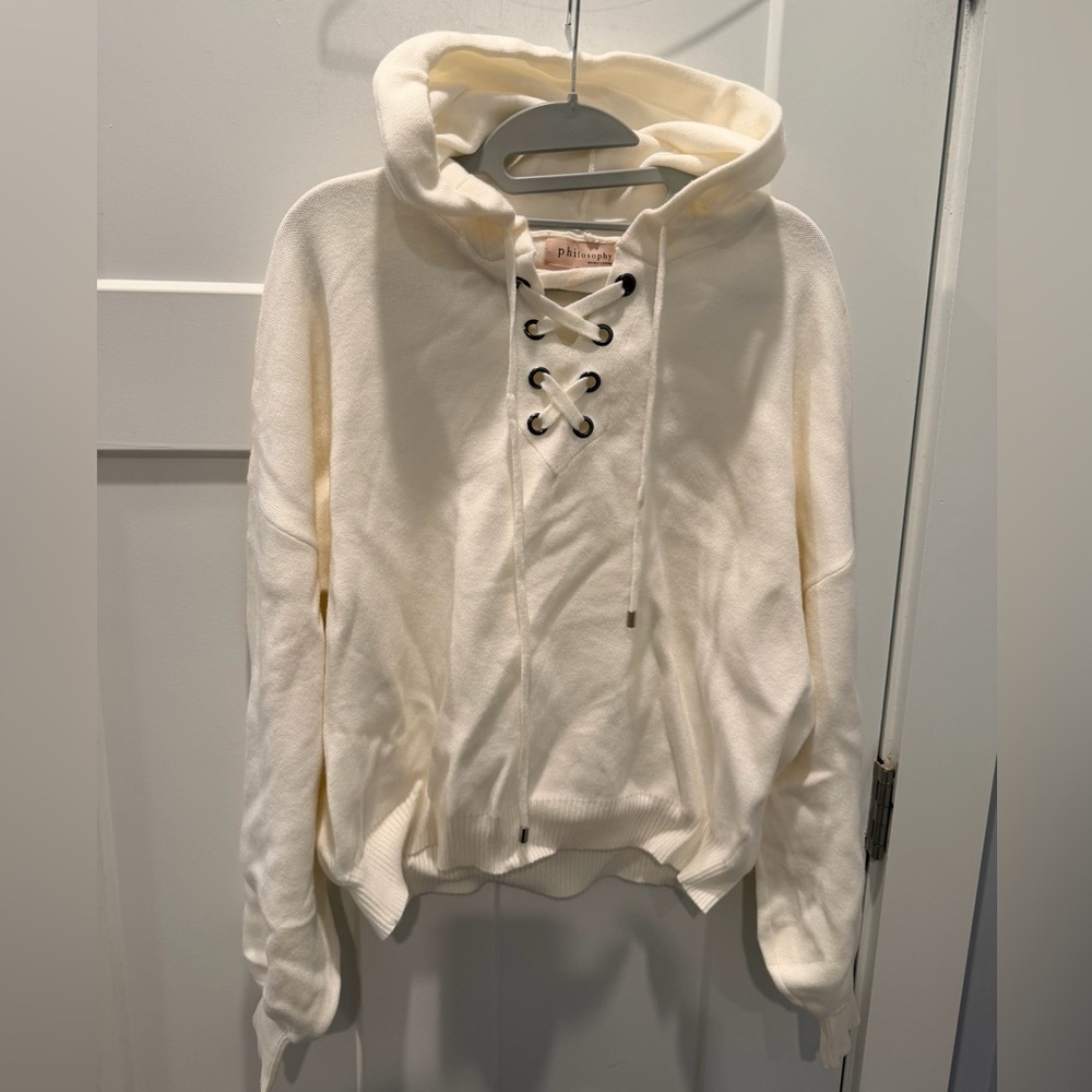 Philosophy Ivory Lace Up Hoodie Sweater Size Large